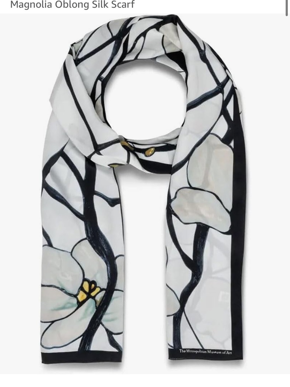 NWT Louis C. Tiffany White Magnolia Oblong Silk Scarf - The Met